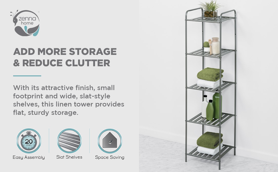 Zenna Home 13 in. Slat Style Linen Tower in Satin Nickel 2258NN The Home Depot